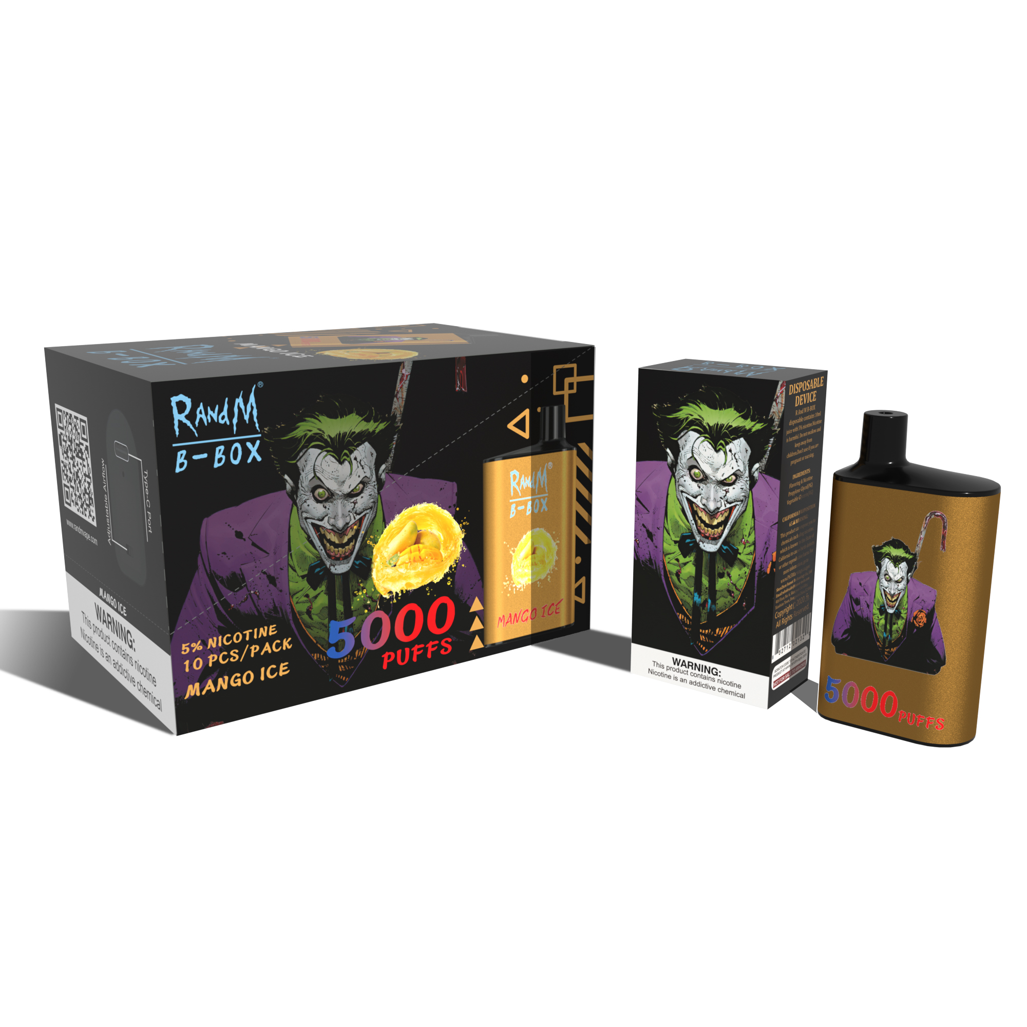 

Original RandM B Box 5000 puff Disposable E cigarette Mesh coil rechargeable vape Adjustable air 16 Flavors Available Disposable E-cigarette