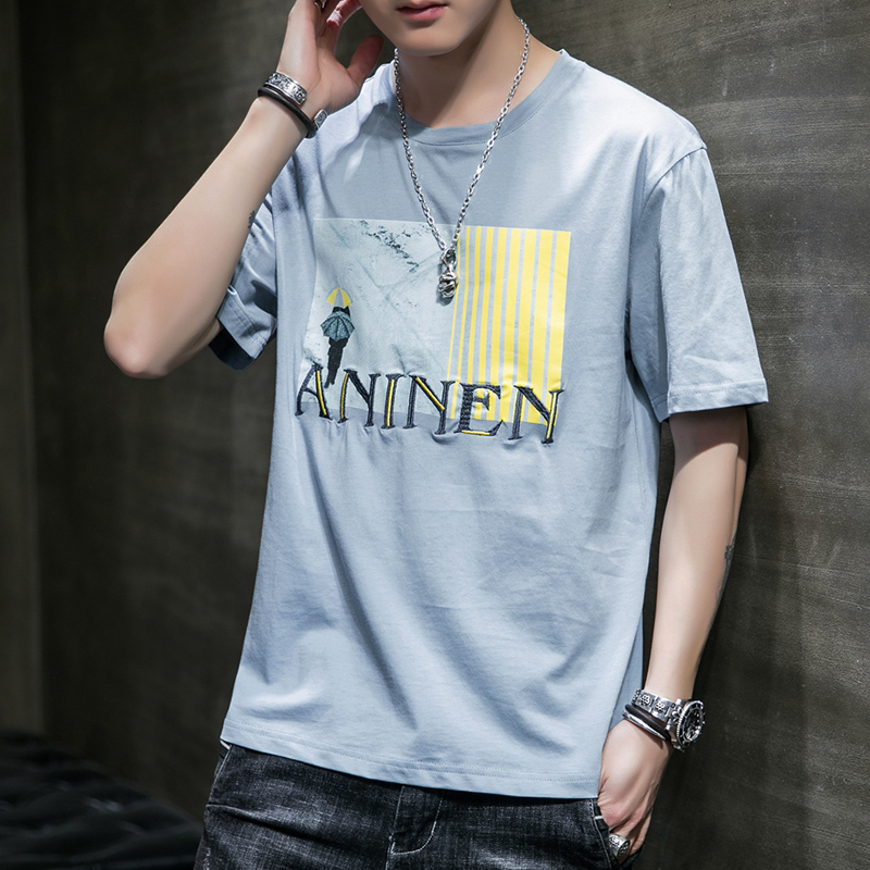 

2021 New Short Sleeve T-shirt Men's Fashion Trend Handsome Summer Loose-fitting Youth Instagram Style Cotton Tshirts Plus Size M-3xl 74ct, Beige