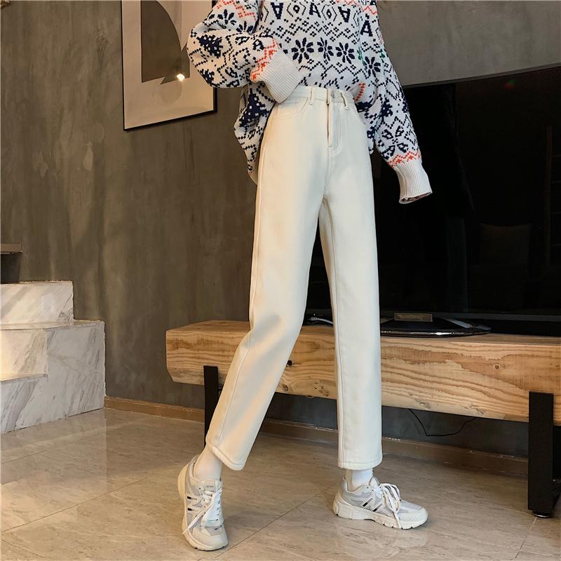 

Women's Jeans DD0574 Straight Leg High-waisted Slim All-match Trousers, Blue