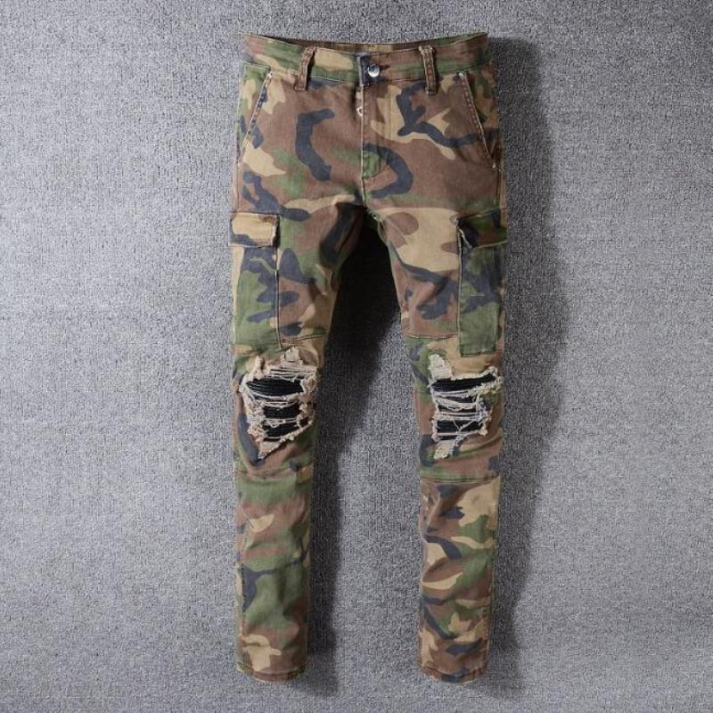 

Jeans Jeans New Camouflage Hip #596 Fashion Denim Mens Motorcyclist Mens Pants Casual Hop Tattered Famous Wwrti