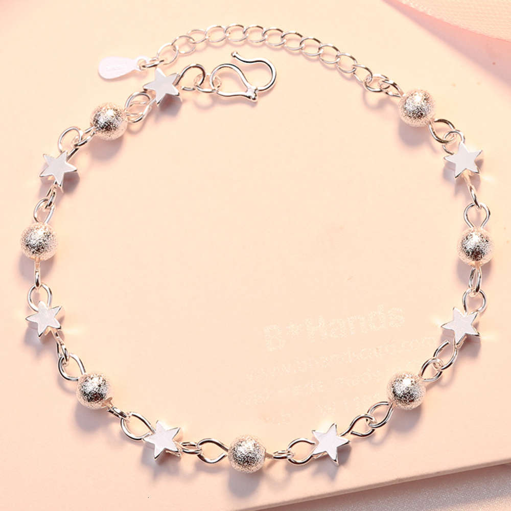 

Japanese and Korean version sand bead little star silver bracelet fashion five pointed headdress girl, Golden;silver