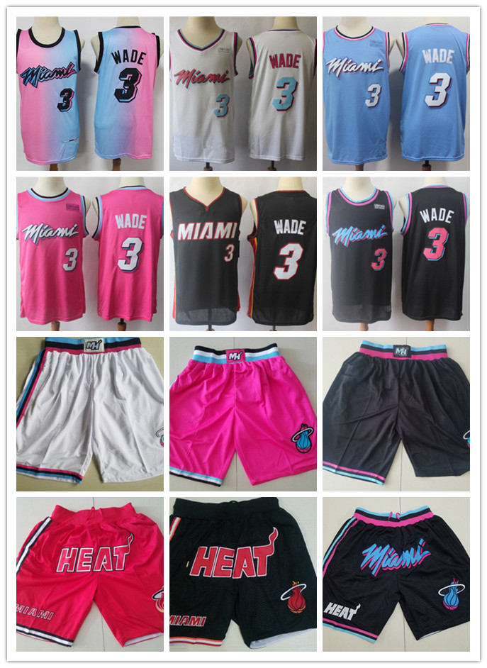 

Mens Miami Heat City Edition Throwback jerseys Dwyane 3 Wade Basketball Shorts Basketball Jerseys pink Black Red white Black
