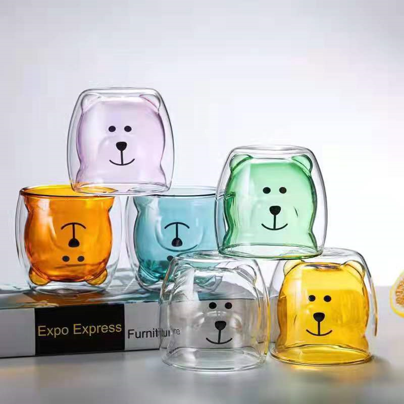 

Cute Mugs 250ml Cartoon Coffee CupMilk Couple Double Wall Glass Mug Beer Cups Bear Animal Water Tumblers Funny Valentine's Day Birthday