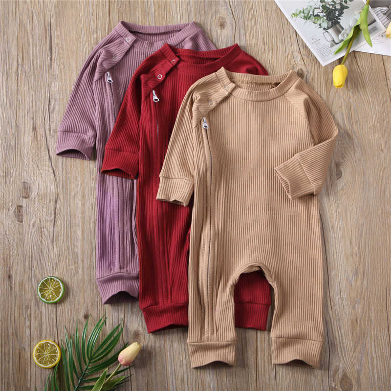 

Baby Boys Girls 0-24M Rompers Autumn born Baby Clothes For Long Sleeve Kids Boys Knitted Zipper Jumpsuit Baby Girls Outfits 210722, Khaki