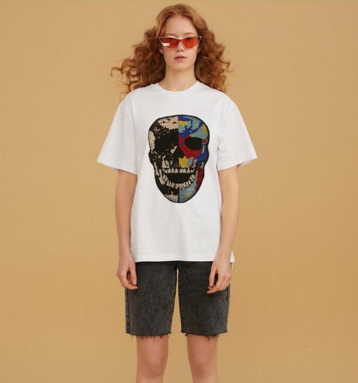 

2021 New Fashion T-shirt Diamonds Short t Shirt Black O-neck Tees Cottonr Regular Tops Women Summer 1wjs, As shown