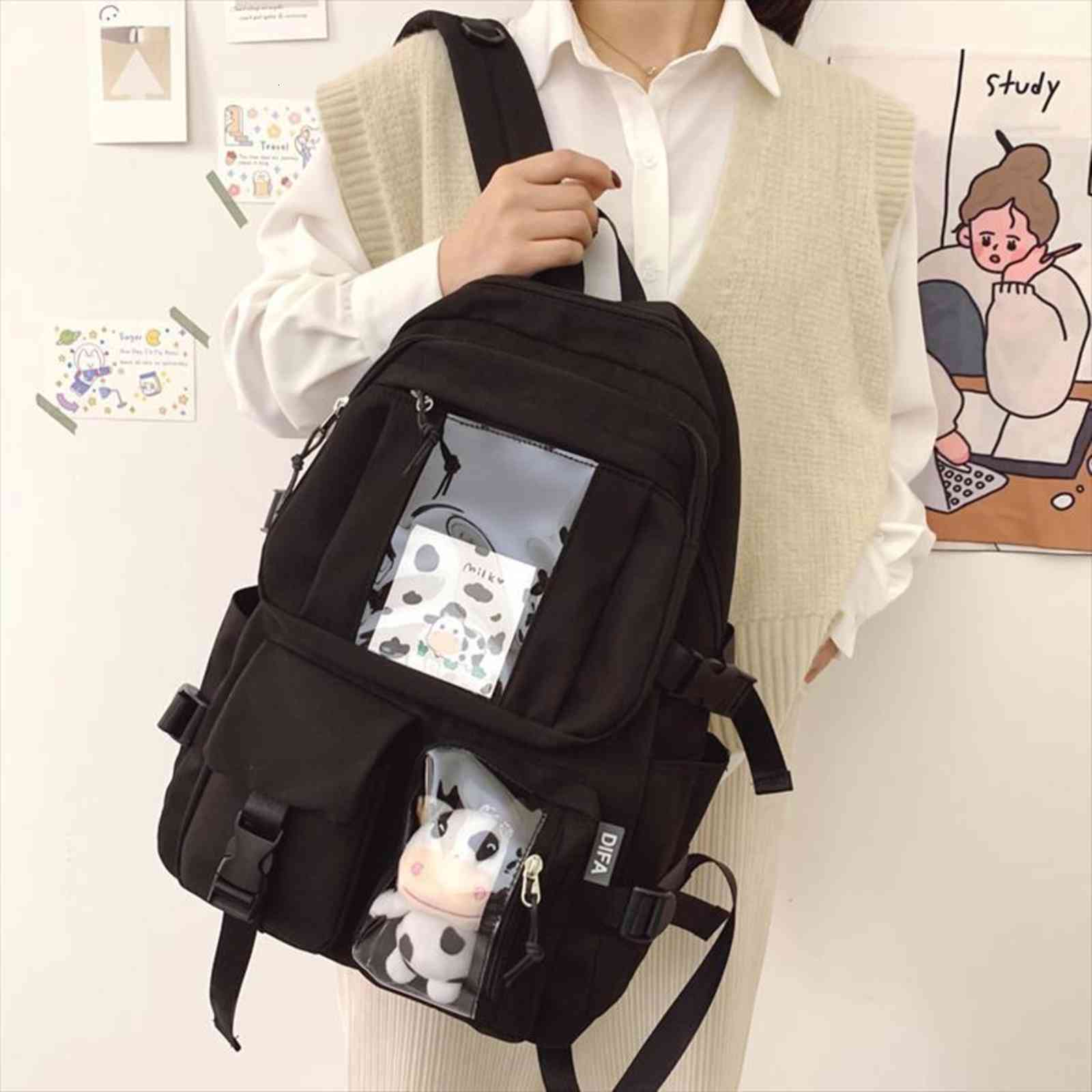 

waterproof nylon women backpack female multi pocket travel bag college schoolbag transparent laptop