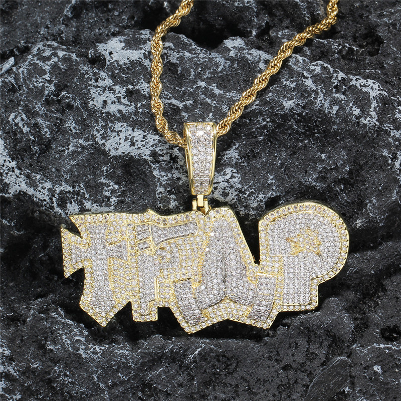 

Hip Hop Rapper 18K Gold Plated Iced Out Pendant Cubic Zirconia TRAP Letters Necklace for Men with Solid Back Bling Jewelry