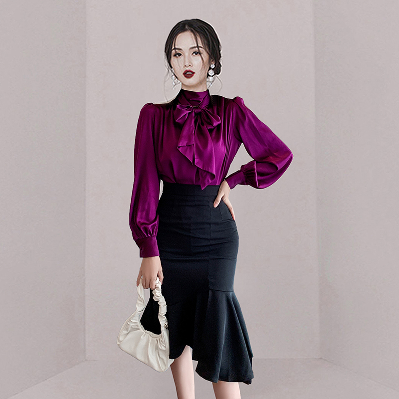

ZAWFL Summer Fashion Floral High Waist Hip Mermaid Skirt Set Women Puff Sleeve Tops + Chiffon Midi Two Piece 210525, Picture color