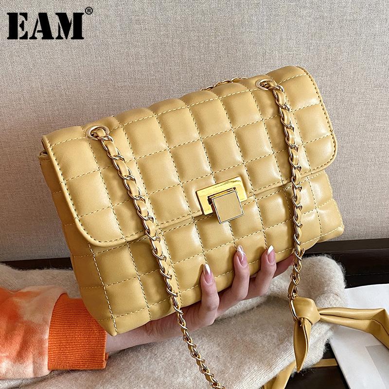 

[EAM] Women New Square Cube Tie Strap PU Leather Flap Personality All-match Crossbody Shoulder Bag Fashion Tide 2021 18A1371, Black