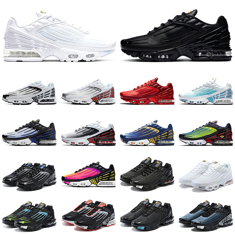 

2021 New Quality Tuned Plus III Tn 3 Triple Black White Laser Blue Hyper Crimson Mens Women Running Shoes ALL White Trainers Sneakers, #16 black grey with white 39-45