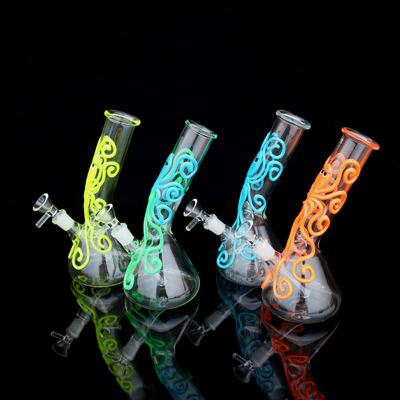 

8" Colored octopus hookahs luminous beaker bong with ice catcher