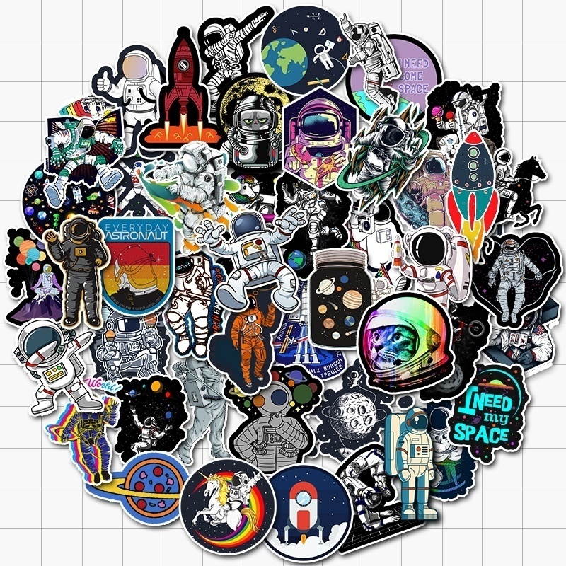 

50PCS/Lot Astronaut Cartoon Stickers for Space Fans, Stickerbomb Laptop Guitar Skateboard, Car Luggage Helmet Waterproof Vinyl Decal