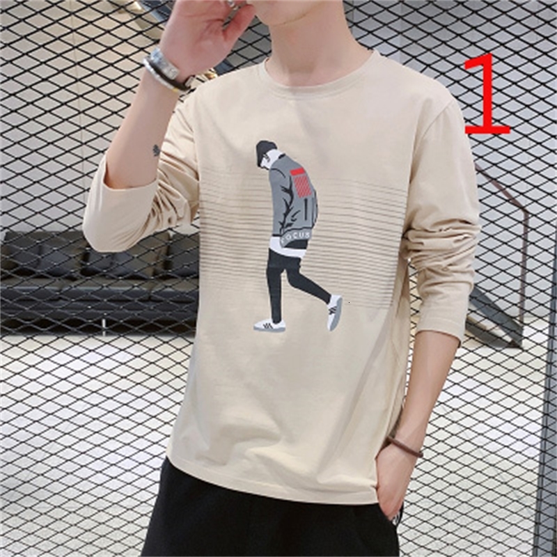 

2021 New Men's European and American Long-sleeved T-shirt Printing Tide Loose Off the Shoulder Round Neck Dh1u