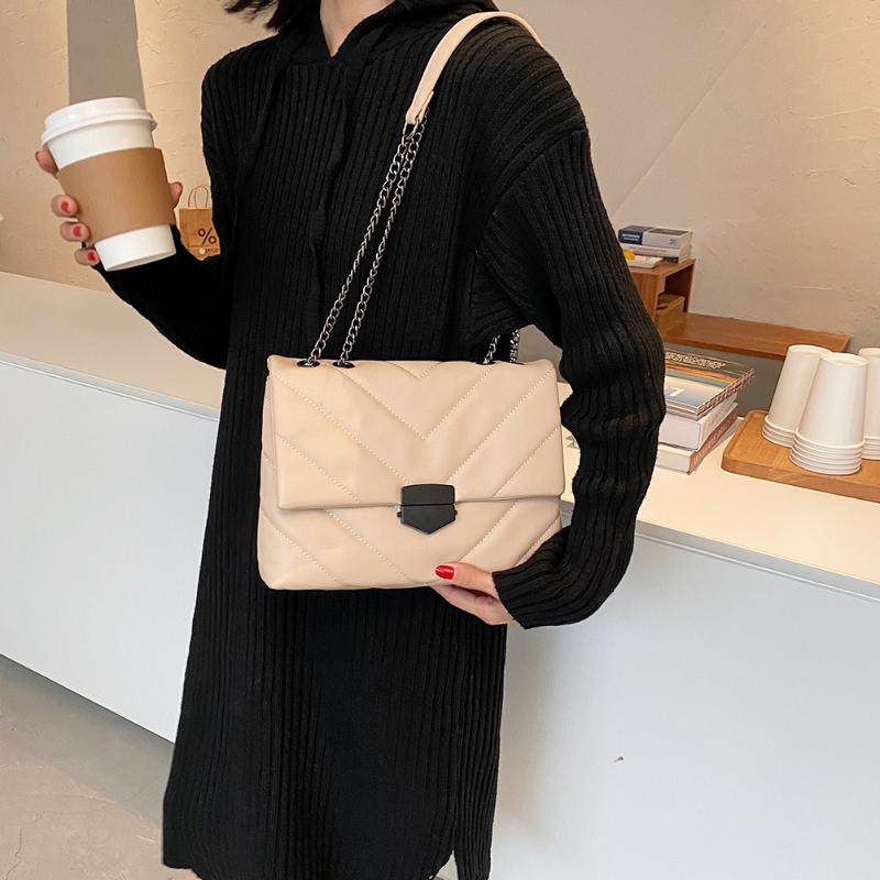 

V-line Crossbody Bag For Women 2021 Fashion Sac A Main Female Flap Shoulder Bags Chain Bag Elegant Pu Leather Ladies Handbag, Black