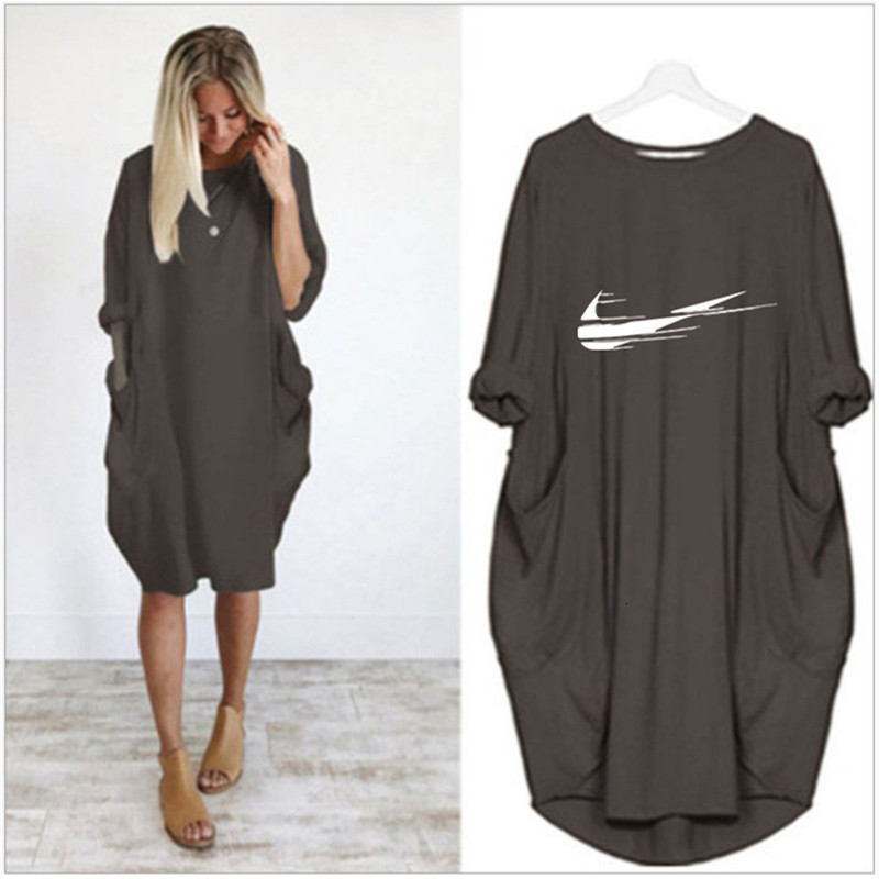

2021 New Casual Loose Es Women Long Sleeve Autumn Spring Female Plus Size Pockets Print Party Vestidos De Fiesta Rlhj