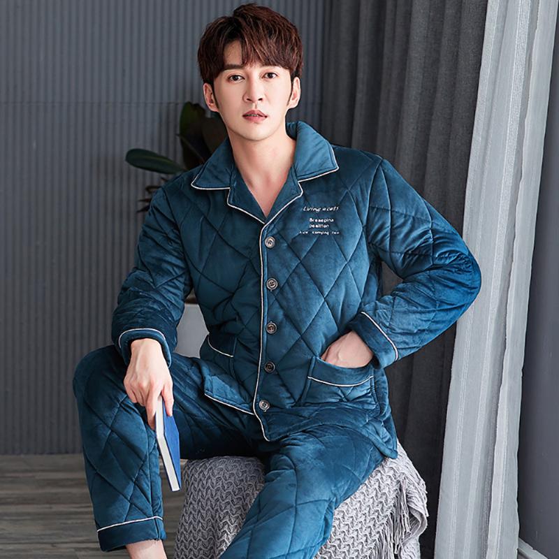 

Men's Sleepwear Winter Pajamas Thick 3-layer Cotton Warm Pajama Sets Casual Plaid Pijama Home Wear Cozy Soft Loungewear Men, Black;brown