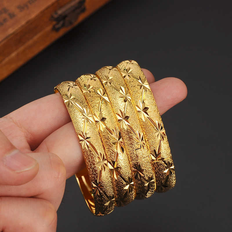 

4pcs 24kgold Bangle for Women Gold Dubai Bride Wedding Ethiopian Bracelet Africa Bangle Arab Jewelry Gold Charm Bracelet Q0720