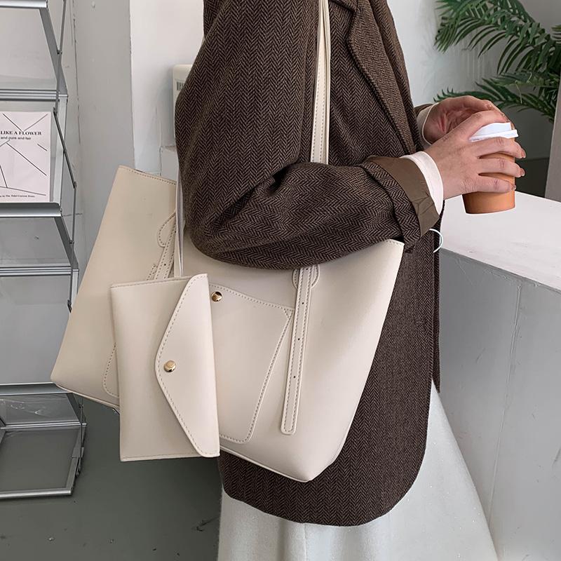 

YANIGELAN Solid Color Large Capacity Handbag Fashion Pu Leather Shoulder Women's Bag Simple Female Composite Pack Torebka Damska, Black