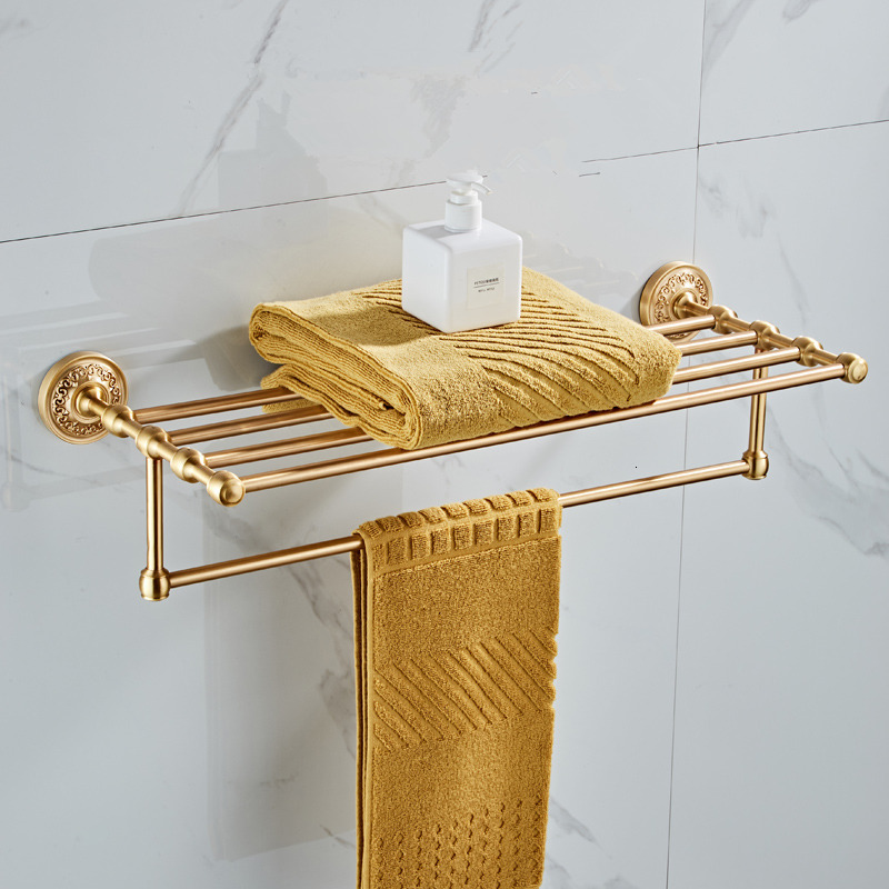 

2021 New Accessories Corner Shelf Towel Rack Paper Tooth Brush Holder Robe Hook Bathroom Hardware Set Brushed Gold 7p2g