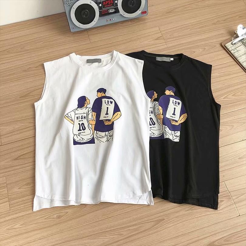 

loose summer casual tank sleeveless men hip hop print sleeves, White;black