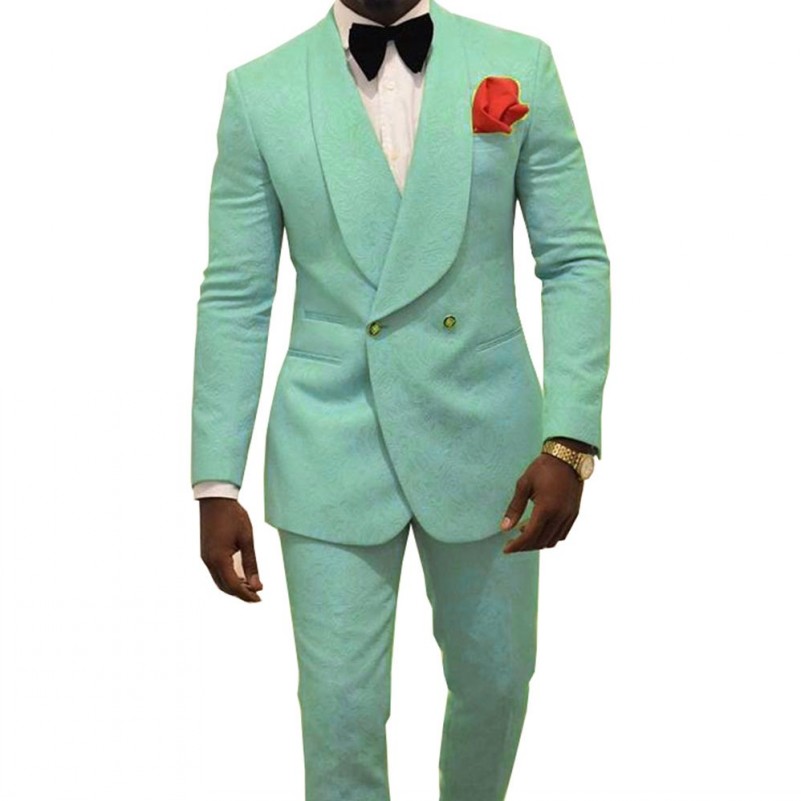 

Custom Made Men Suits Mint Pattern Groom Tuxedos Shawl Lapel Groomsmen Wedding Best Man 2 Pieces ( Jacket+Pants+ Bow Tie ) L633, White