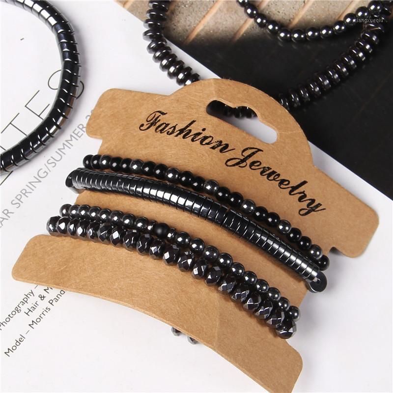 

Beaded, Strands 2pcs/set Male Mens Bracelet Set Elastic Rope Braslet Natural Hematite Braclet Stone Adjustable Charm Brazalete Wholesale, Black