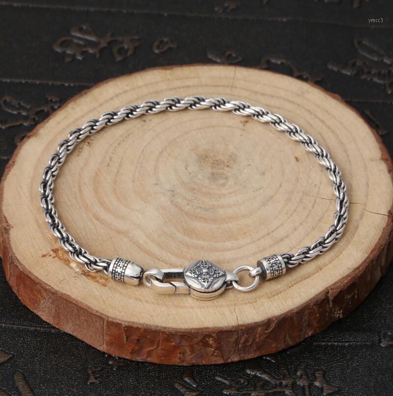 SJCHO-77 925 Sterling Silver Fashion Jewelry Six-word Mantra Twist Men Women Bracelet Bangle