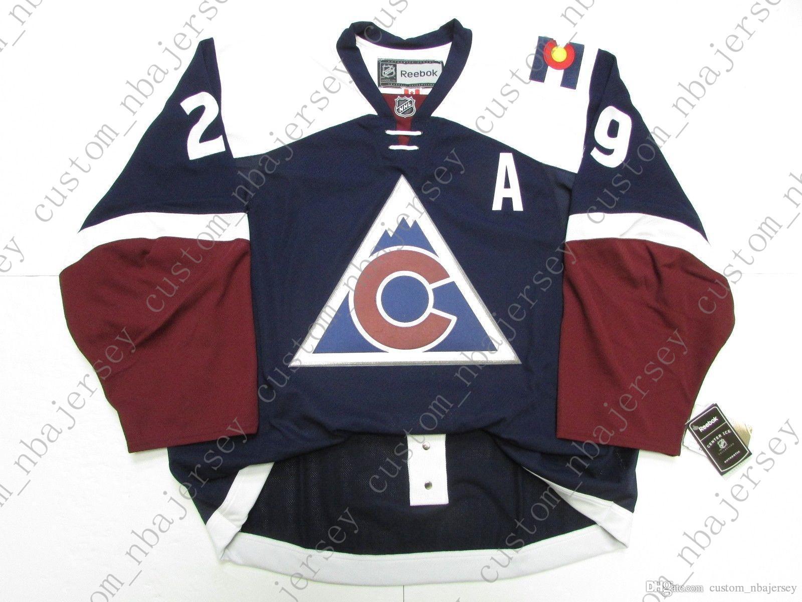 

Cheap custom NATHAN MacKINNON COLORADO AVALANCHE THIRD JERSEY stitch add any number any name Mens Hockey Jersey XS-5XL, Black;blue