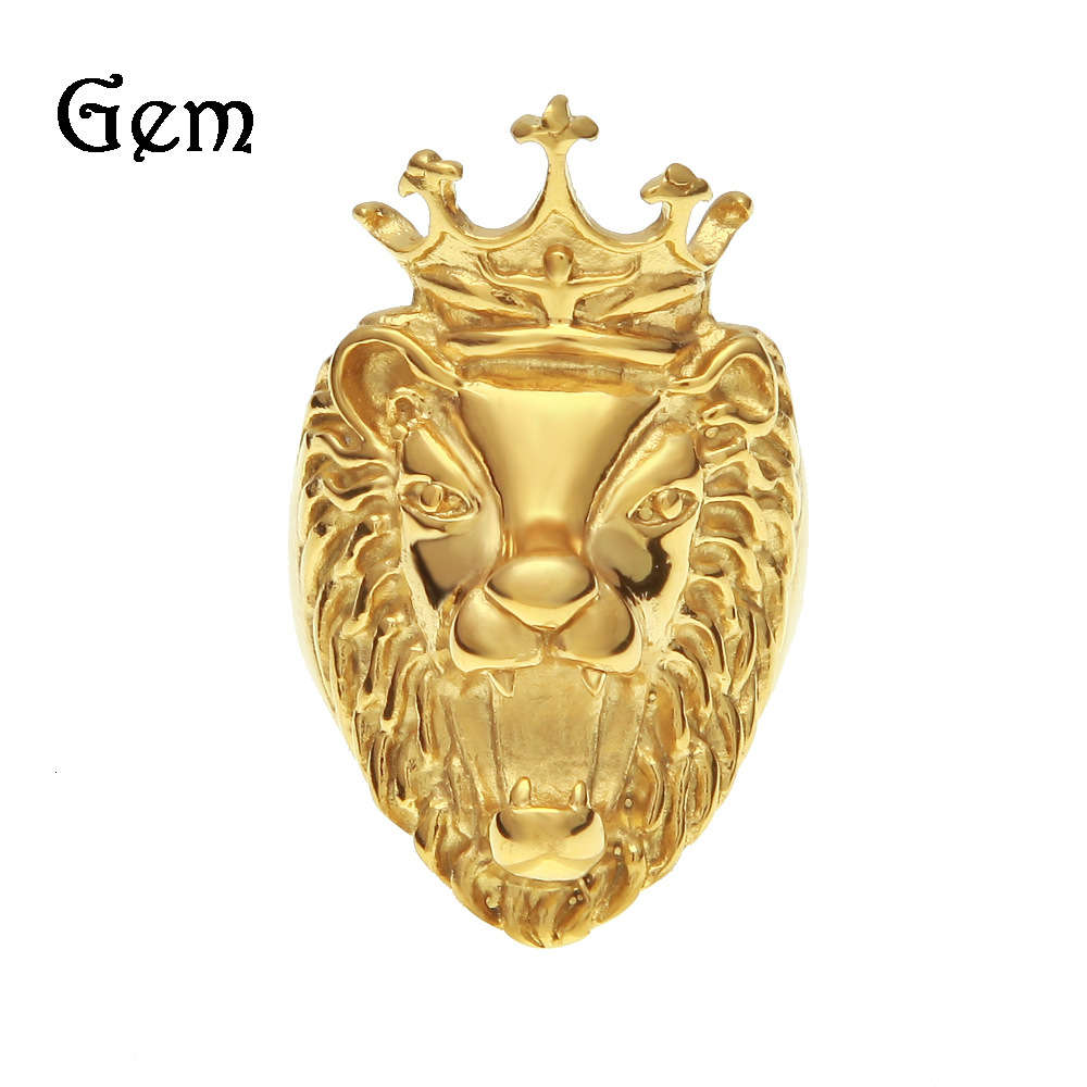 

Hip hop men's vacuum plating color preserving stainless steel crown lion head ring