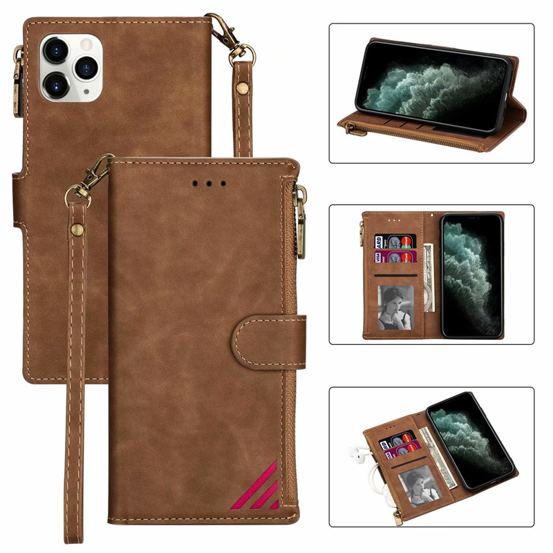 

Zipper Phone Cases For iPhone 13 12 11 XR XS Max 7 8 PU Leather Wallet Case Luxury Back Cover with Credit Card Slots, Black