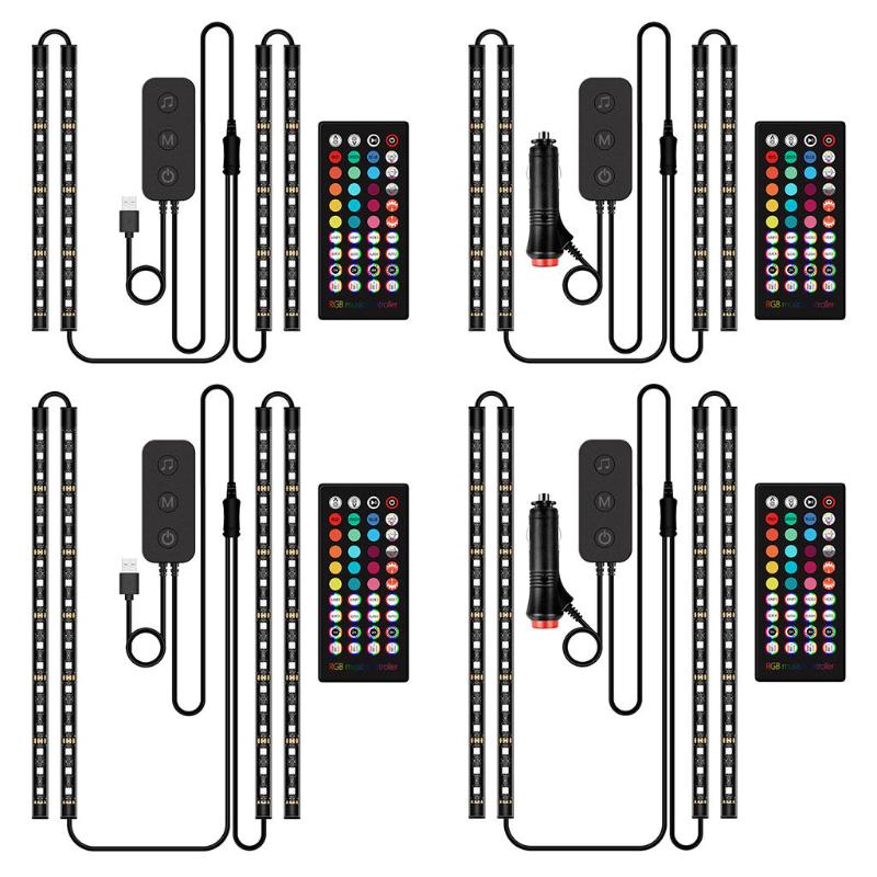 

Interior&External Lights Interior Car LED 4 Strips Bluetooth Multi-Color DIY Decor Atmosphere Light Decorative Lamp For Dating Party Camping