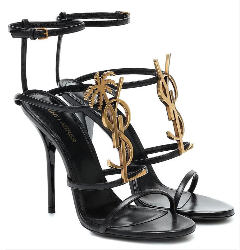 

In Stock Luxury Designer Brand Paris Metal Letters High Heels Luxury Designer Women Ladies Fashion Sexy Super High Heel Sandals Dress Shoes, Black