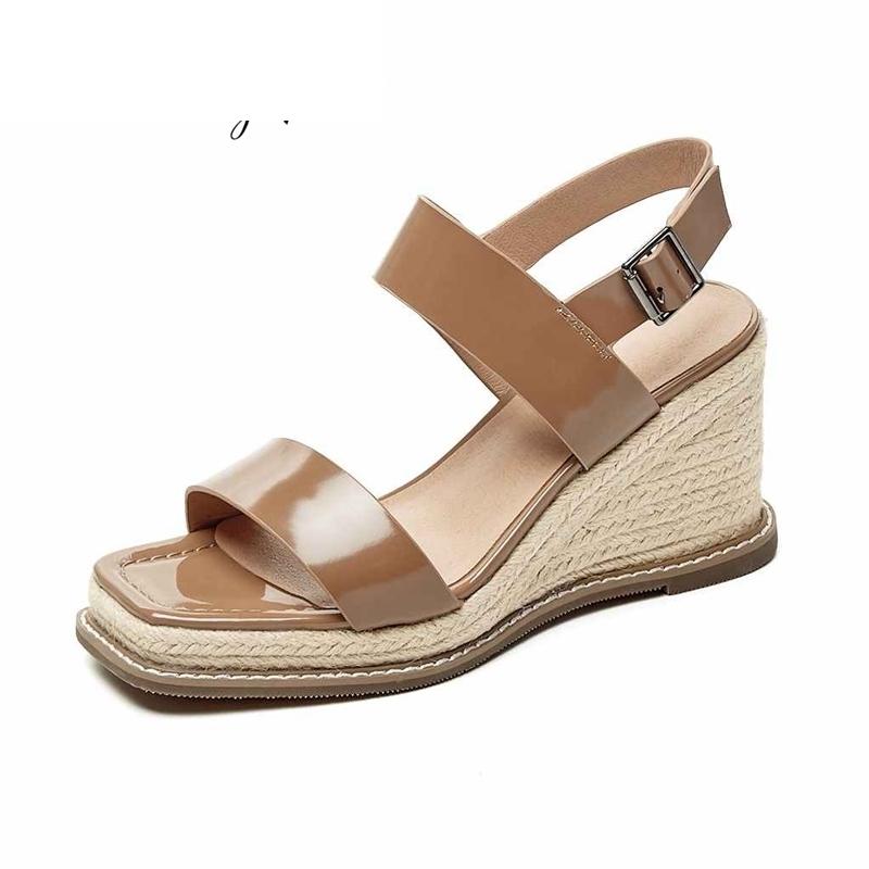 

Dress Shoes Krazing Pot Genuine Leather Square Toe Platform Super High Heels Slope Heel Sling Modern Back Buckle Straps Women Sandals L67, Black