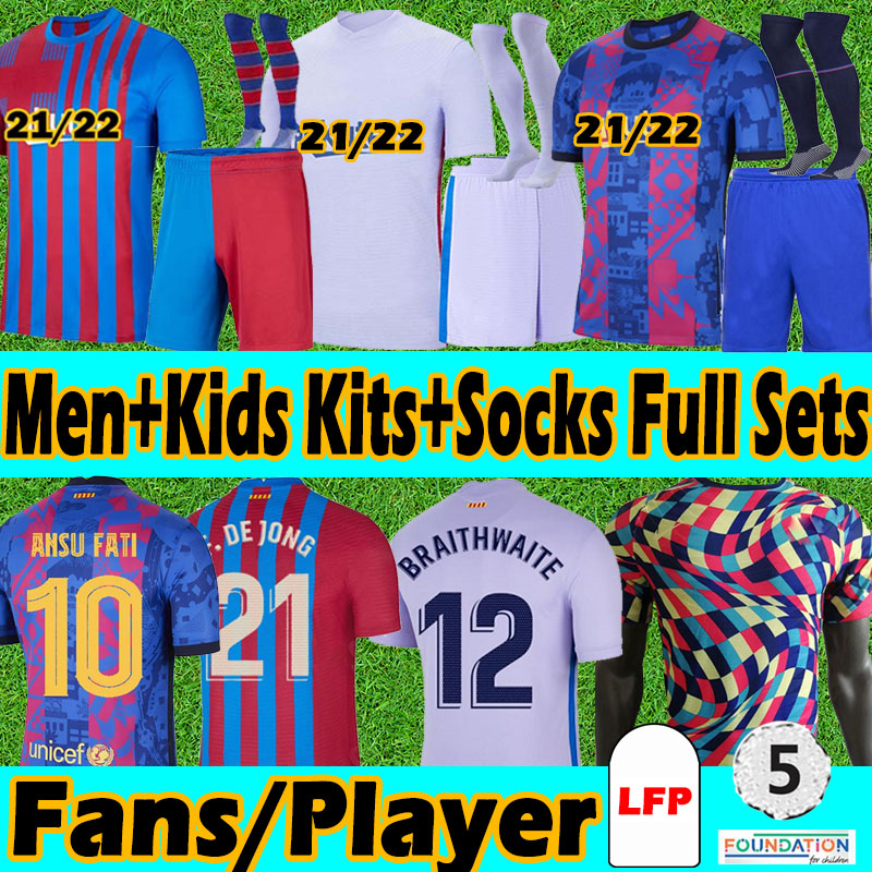 

21/22 Barca Jerseys KUN AGUERO Adult+Kids Kits+Socks full Sets 2021 2022 Fans Player version soccer jersey MESSI GRIEZMANN COUTINIHO Training football shirts top, 21 22 away kits