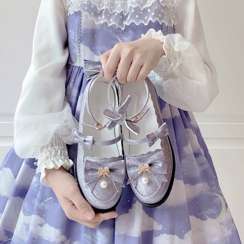 

Japanese Sweet Lolita Vintage Bow-tie Princess Kawaii Round Head Heels Down Women's Shoes Loli Cosplay Mn7h