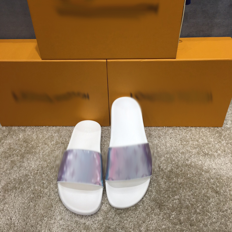

2021 Slipper Men Slides Sandals Designer Shoes Luxury Slide Summer Fashion Wide Flat Slippery Thick Sandal Slippers Flip Flops With Box Size 39-45 -E147, White