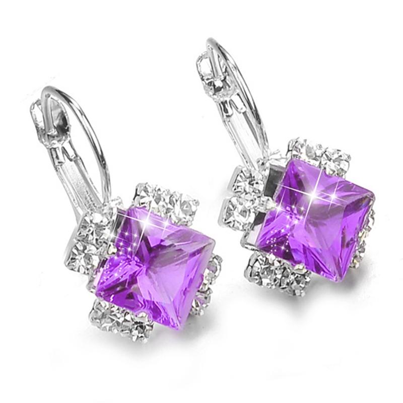 

Dangle & Chandelier Fashion Silver Color Square Drop Earrings Purple Red Blue Black Austrian Crystal Rhinestone Earring For Women Wedding Je
