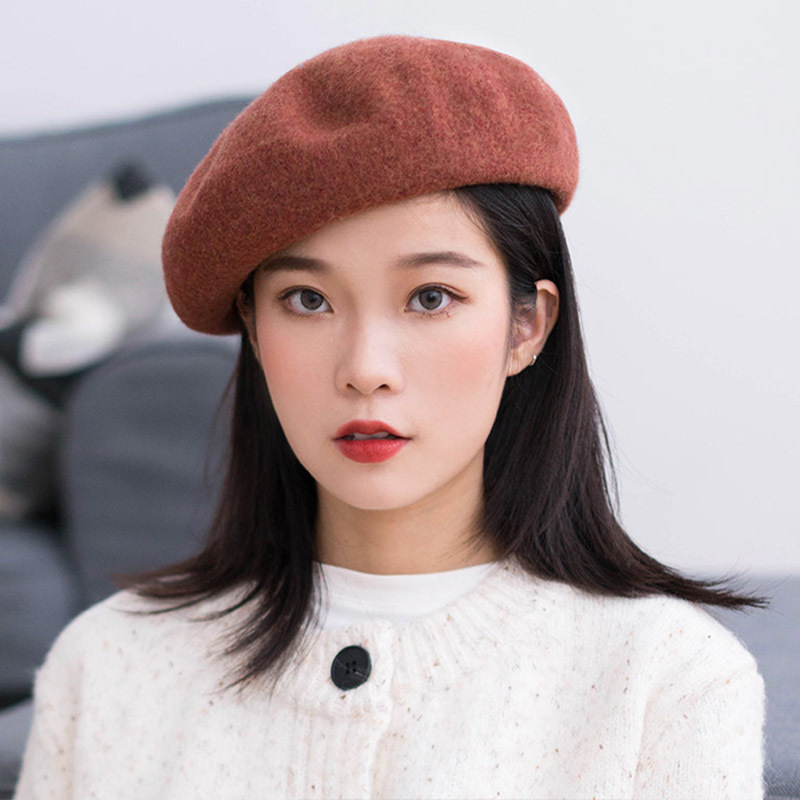 

2021 New 100% Wool Beret Artist French Style Casual Solid Color Spring Winter Hat for Women Adjustable 14 Colors 22y5, Royal blue