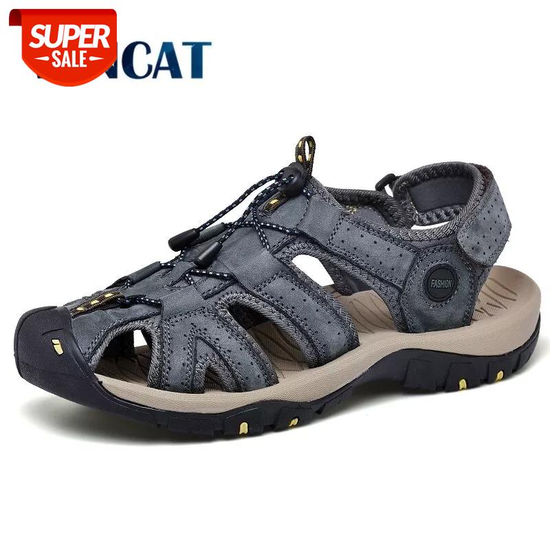 

2020 New Fashion Men's Sandals Summer Soft Beach Flip Flop Comfortable Genuine Leather Sandals Outdoor Men Roman Size 49 #6L6a, Black