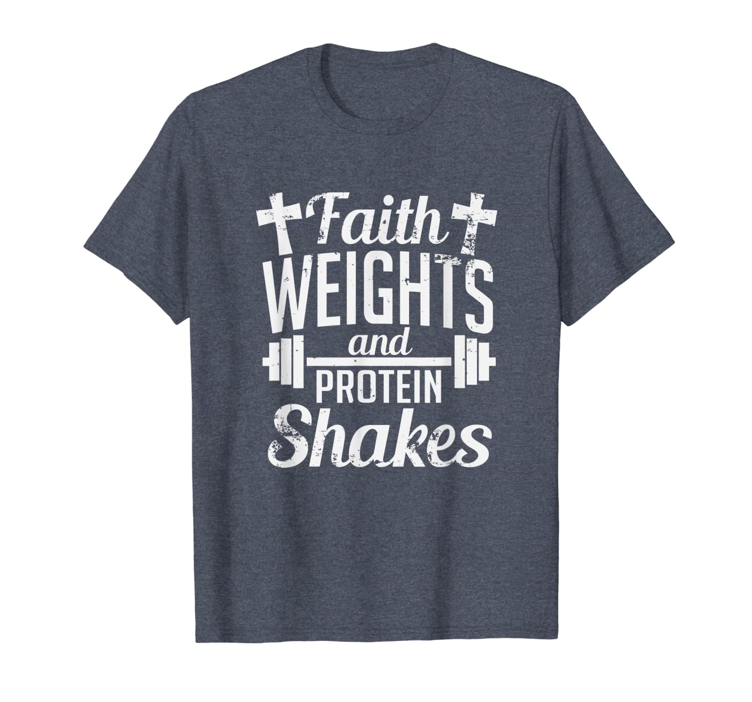 

faith weights and protein shakes funny religious gym t-shirt, White;black