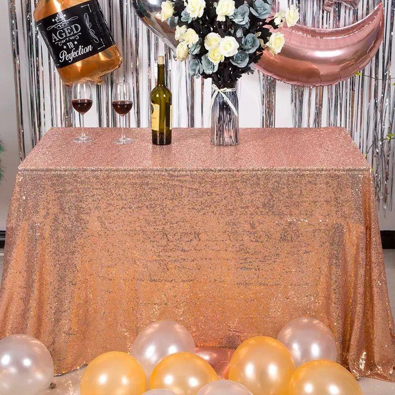 

Table Cloth 1Pcs Sequin Rose Gold/Champagne/Silver Cover Glitter Rectangle&Round Tablecloth For Wedding Party Home Decoration