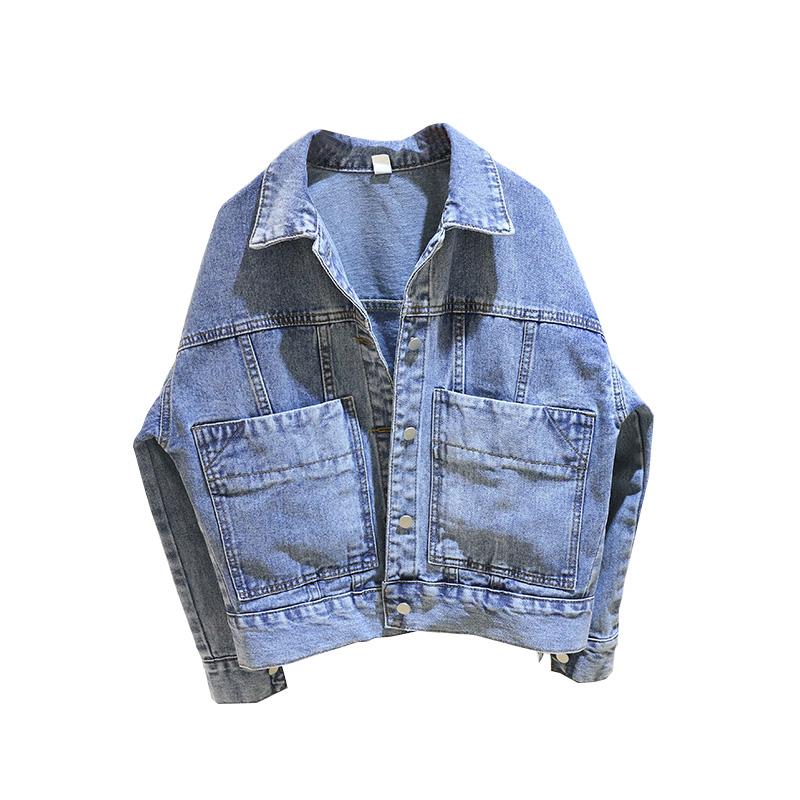 

Women' Jackets 2021 Vintage Woman Denim Harajuku Autumn Kurtka Jeansowa Big Pocket Jean Coats Blue Cropped Campera Loose Roupa Feminina
