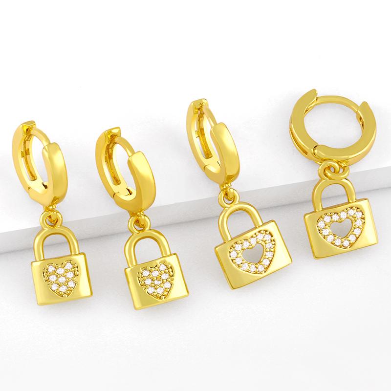 

Dangle & Chandelier FLOLA Small Heart Padlock Earrings For Women Gold Plated Lock CZ Cubic Zirconia Huggie Jewelry Gifts Ersx04