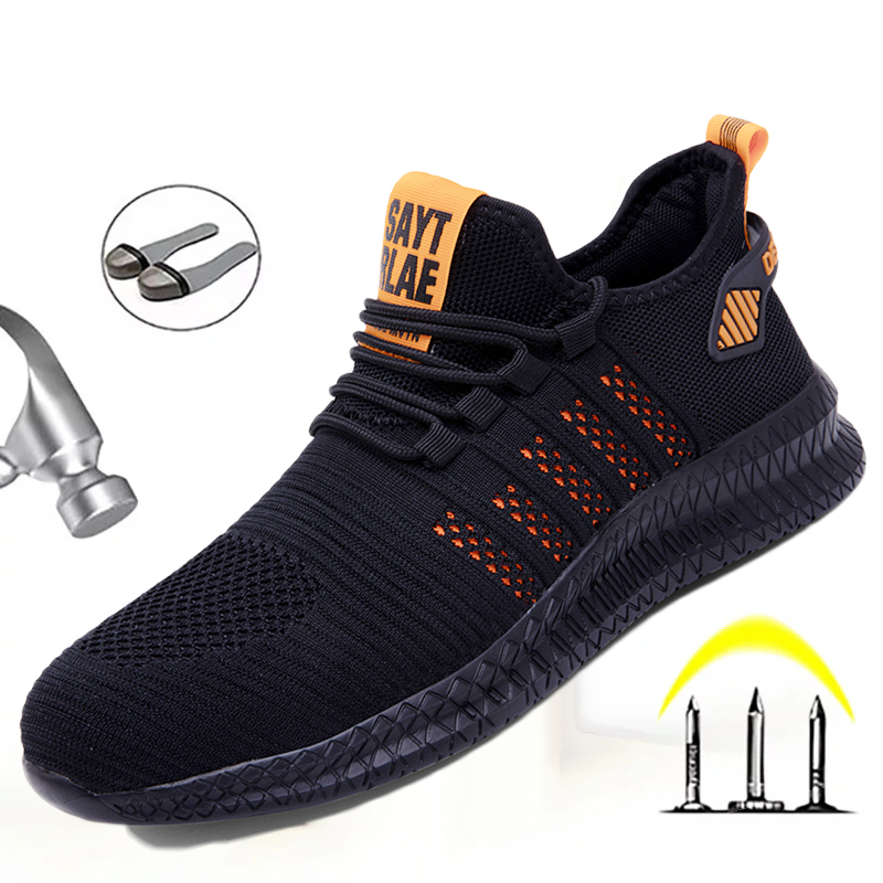 

2020 new men work safety shoes steal toe safety shoes sneaker large size construction anti-puncture outdoor sports light shoes C0306, Black