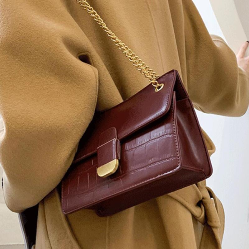 

Stone pattern Square Crossbody bag 2021 Fashion New Quality PU Leather Women's Designer Handbag Chain Shoulder Messenger Bag, Black