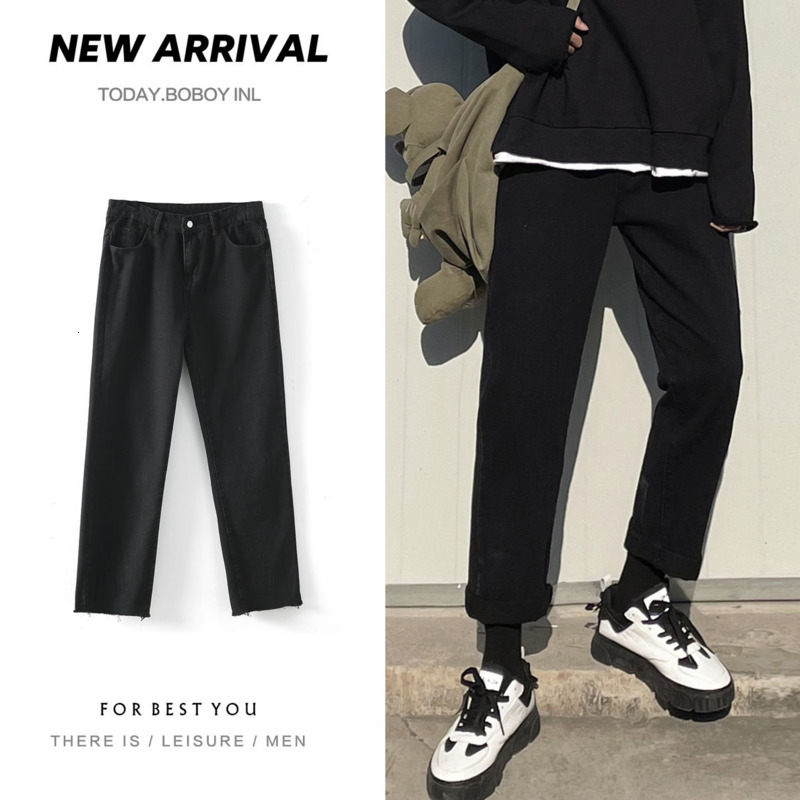 

2021 New Spring Summer Men's Slim Fashion Solid Color Retro Casual Jeans Men Streetwear Straight Denim Pants Mens M-2xl Gaan, Black