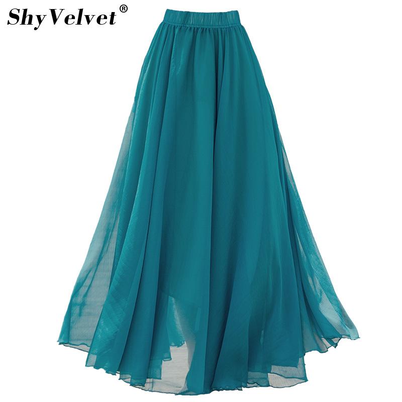 

Skirts Long Skirt Summer Beach Boho 15 Solid Colors Cgiffon Maxi Saia Longa Faldas Black Gray Green Blue Red Women, Pink khaki