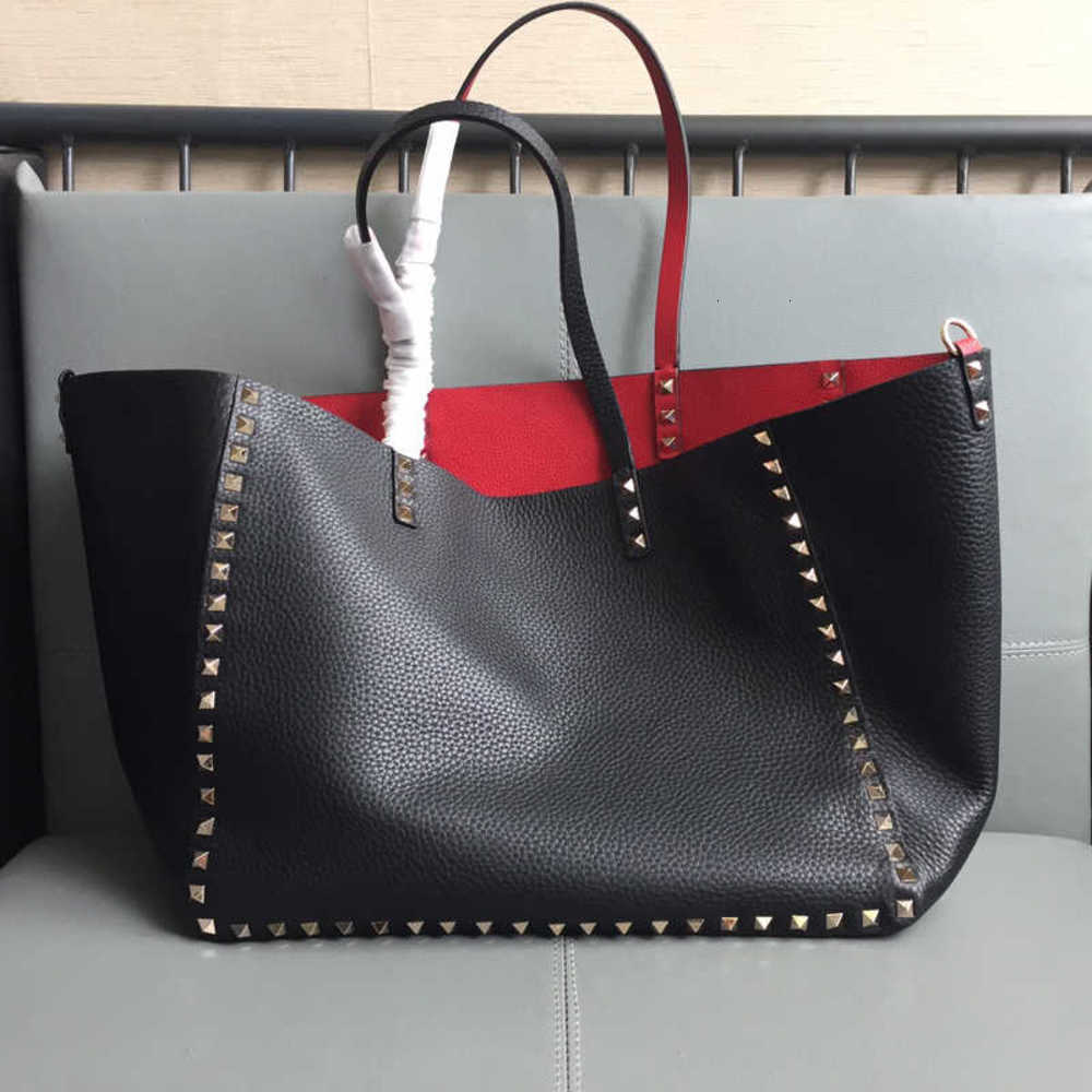 

7A+Fashion New style Shopping bags 0501 Double nail One package is worth two packages Large capacity Plain Genuine Leather Fall grain leather bags