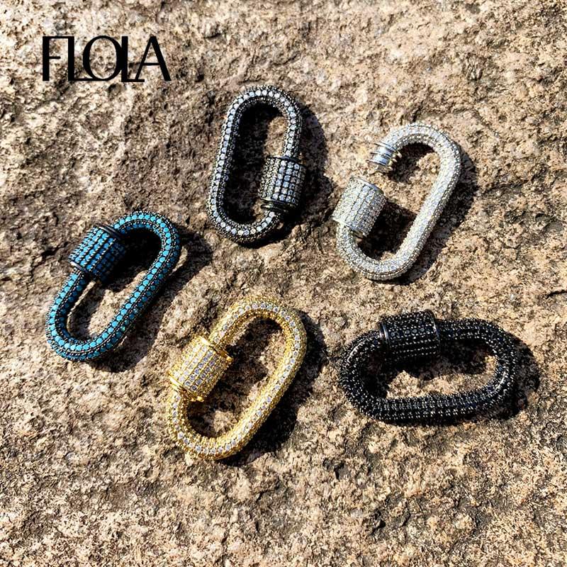 

Charms FLOLA Crystal CZ Micro Pave Oval Shape Screw Clasp Gold U Lock Carabiner Bracelets For Jewelry Making Chma04