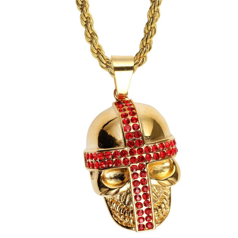 

Pendant Necklaces Hip Hop Paved Red Rhinestones Stainless Steel Skull Cross Pendants For Men Rapper Jewelry Gifts Drop